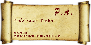 Prácser Andor névjegykártya